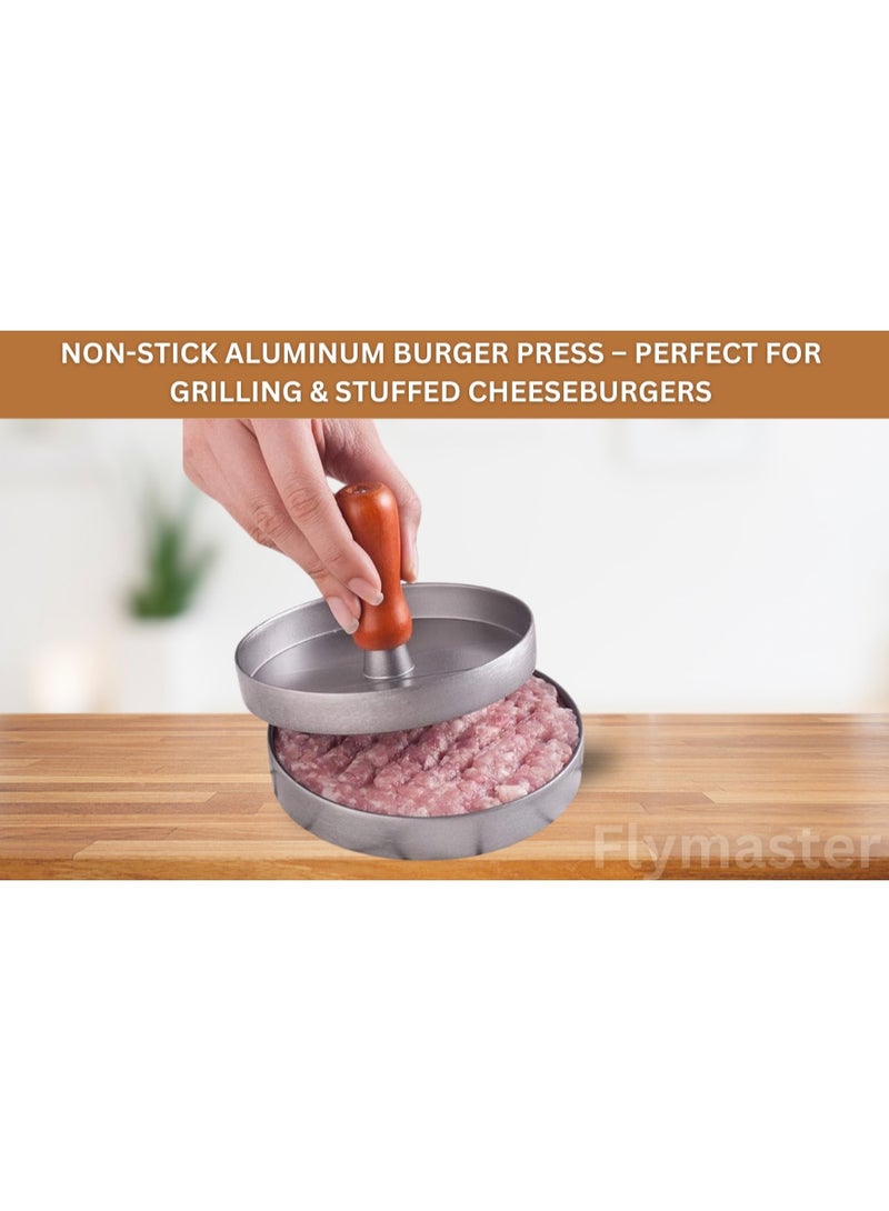 Non-Stick Burger Press, Patty Maker Aluminum Patty Mold for BBQs Housemade Hamburger - Silver - Image 1